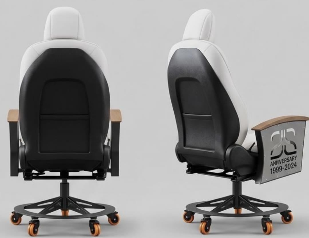 Rear view showing the steel base and five casters