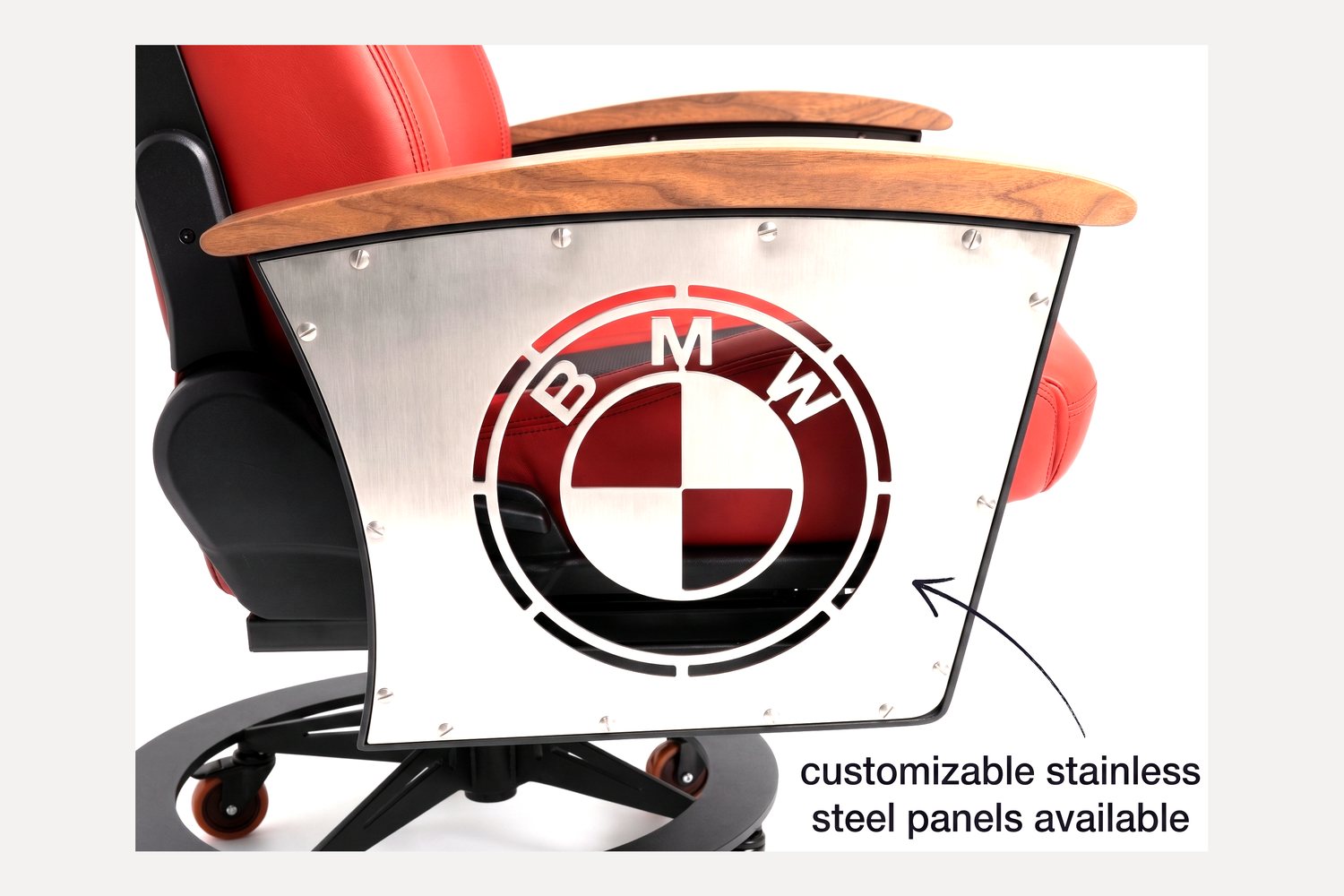 Laser-cut stainless steel Signature Panel for the AutoStuhl BMW M3 — The Fiona Edition